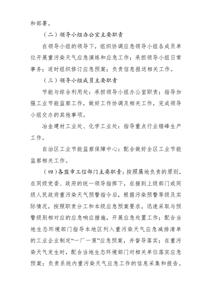 内蒙古自治区工信系统重污染天气应急响应专项实施方案（2024年修订）