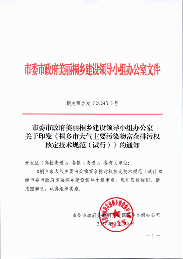 桐乡市大气主要污染物富余排污权核定技术规范（试行）-环保卫士