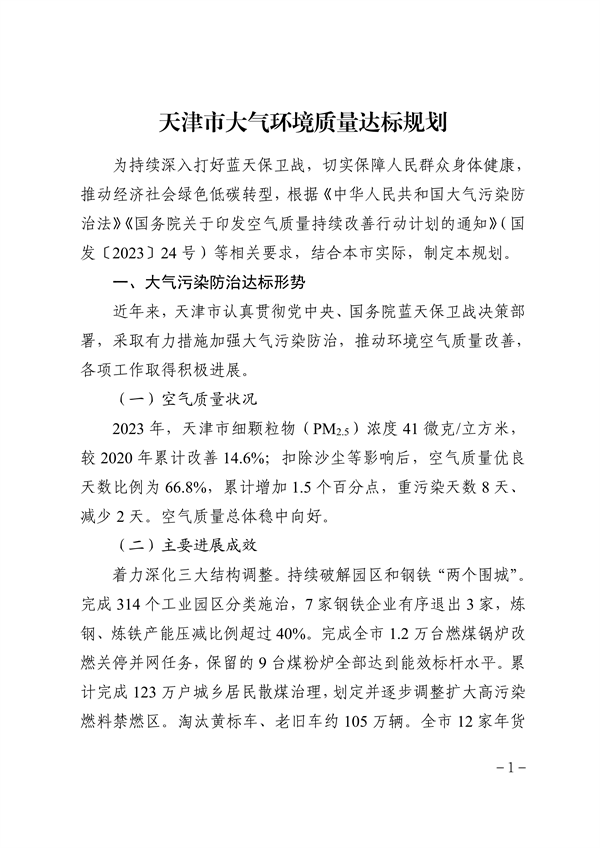 《天津市大气环境质量达标规划》发布-环保卫士