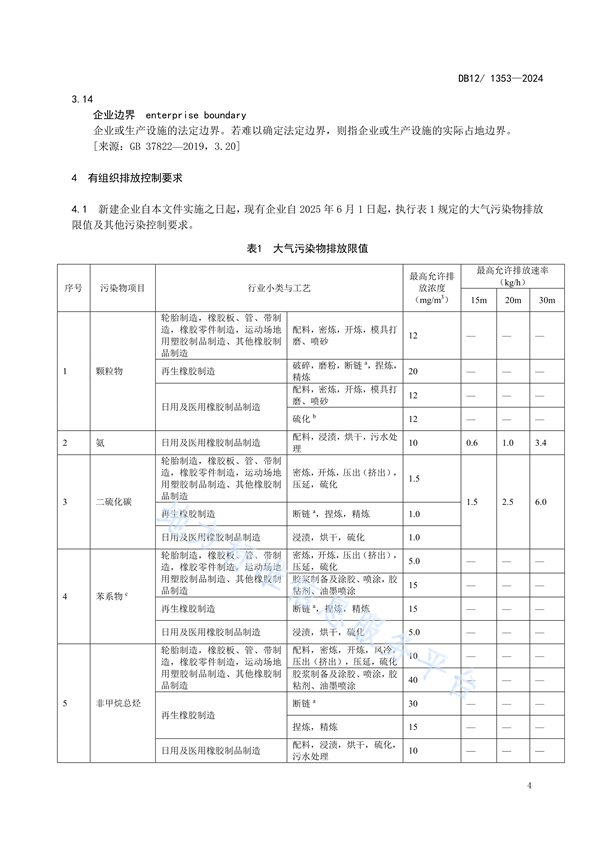 天津市发布地方标准《橡胶制品工业大气污染物排放标准》
