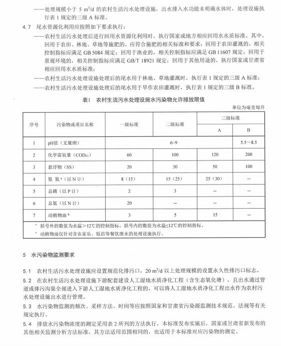 甘肃省地方标准《农村生活污水处理设施水污染物排放标准》（DB62/T 4014-2019）