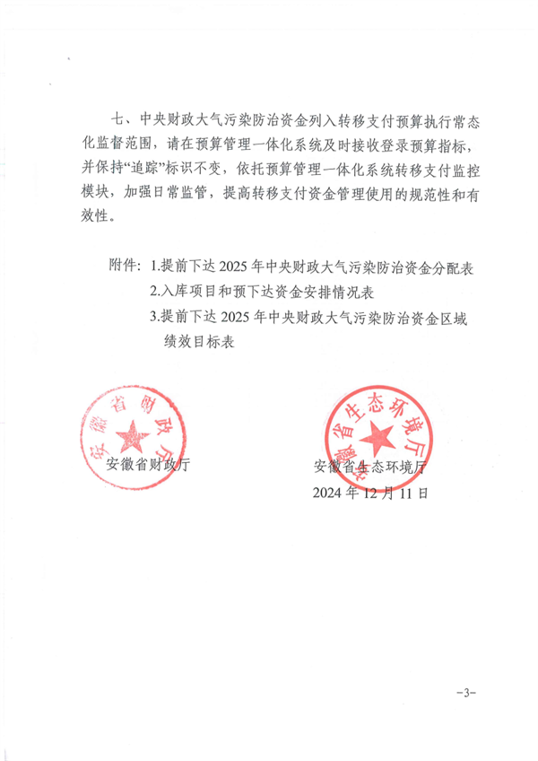 6.5884亿元 安徽省提前下达2025年中央财政大气污染防治资金