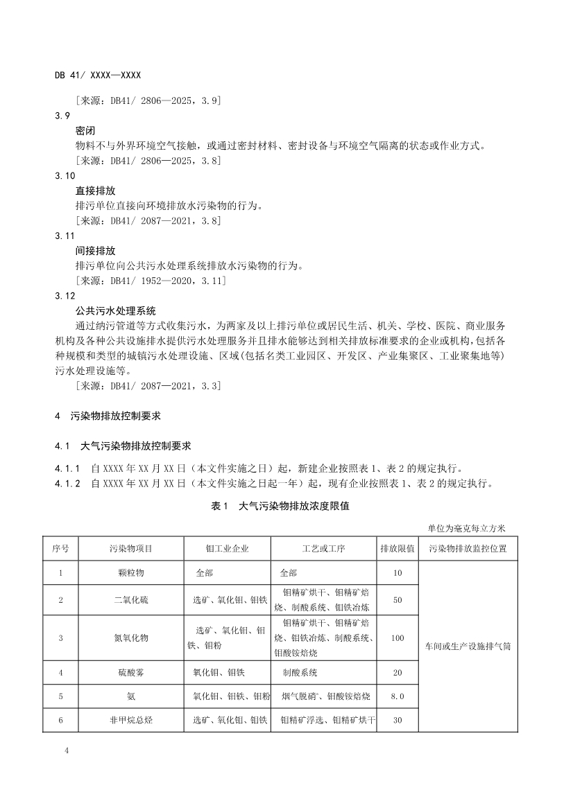 河南地标钼工业污染物排放标准（二次征求意见稿）